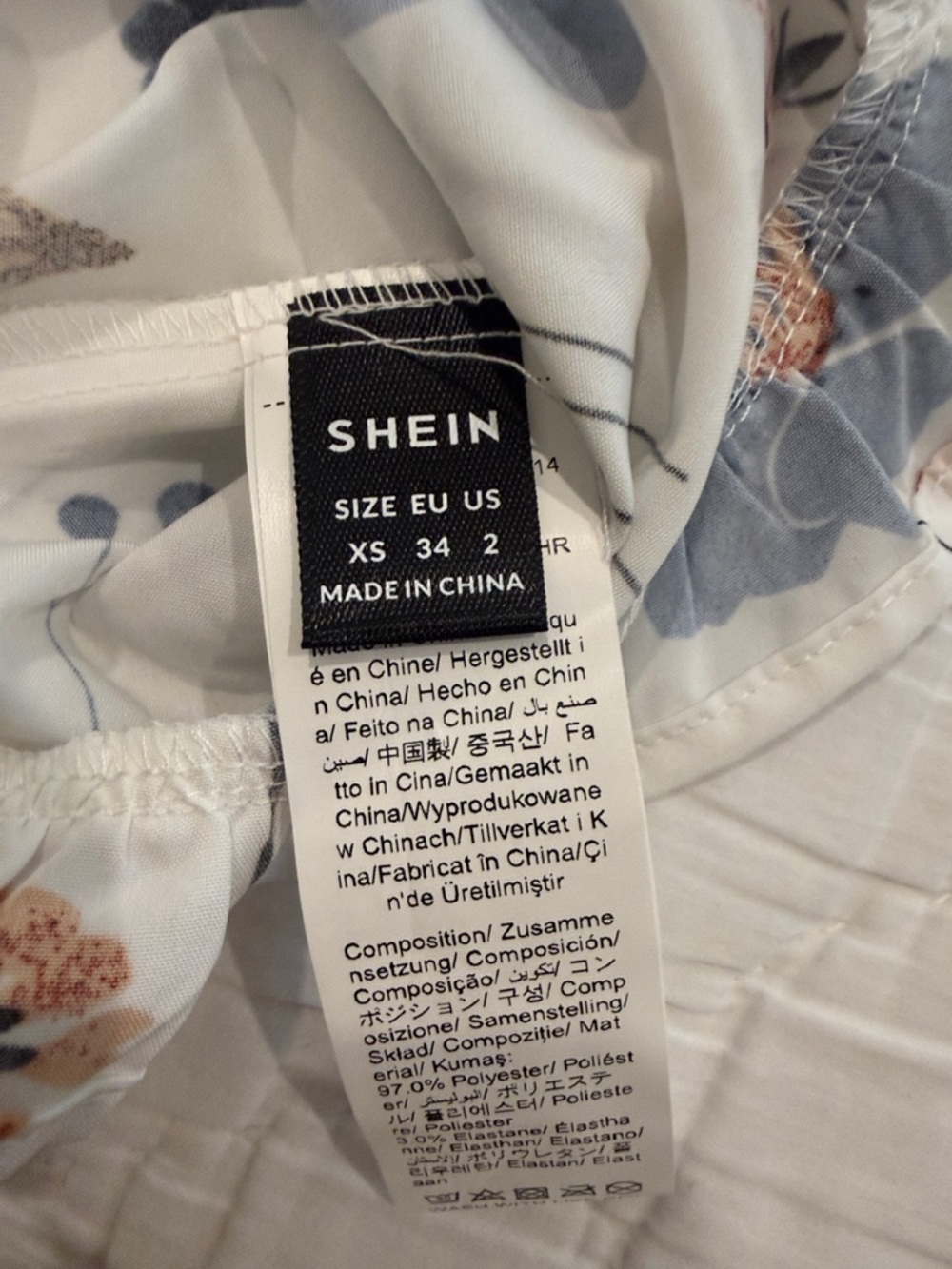 SHEIN White Floral Print shirt with Blue and Brown Accents - Picture 2 of 3